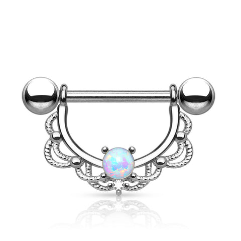 Opal Centered Filigree Drop 316L Surgical Steel Nipple Rings