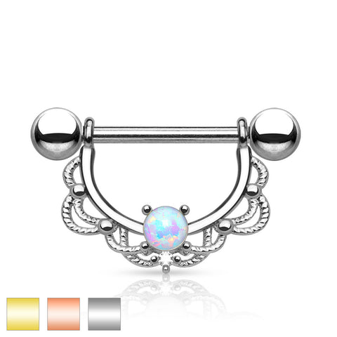 Opal Centered Filigree Drop 316L Surgical Steel Nipple Rings