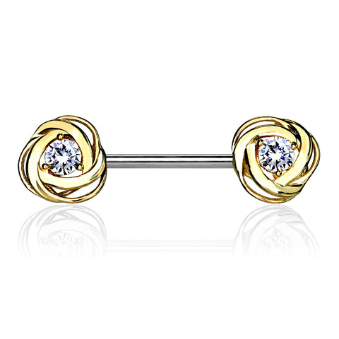 CZ Centered Rose Blossom Ends 316L Surgical Steel Nipple Barbell Ring