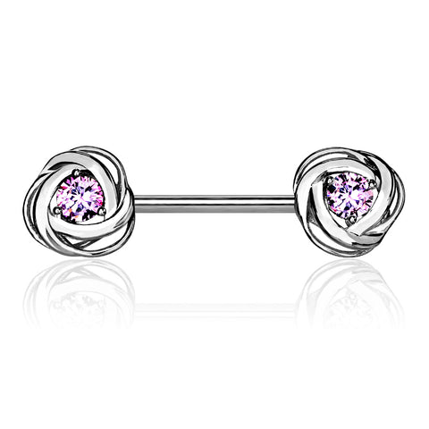 CZ Centered Rose Blossom Ends 316L Surgical Steel Nipple Barbell Ring