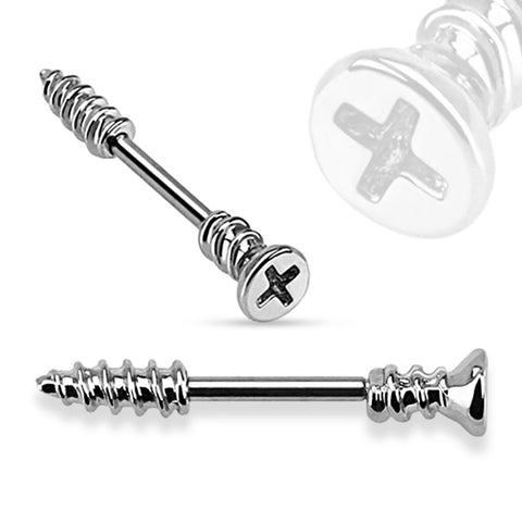 Screw Shaped Nipple Bar 316L Surgical Steel