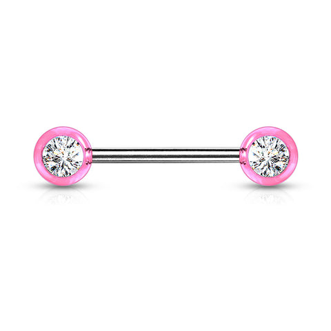 Double Front Facing Gemmed Acrylic Balls 316L Surgical Steel Nipple Bar