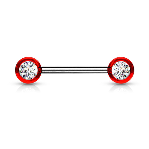 Double Front Facing Gemmed Acrylic Balls 316L Surgical Steel Nipple Bar
