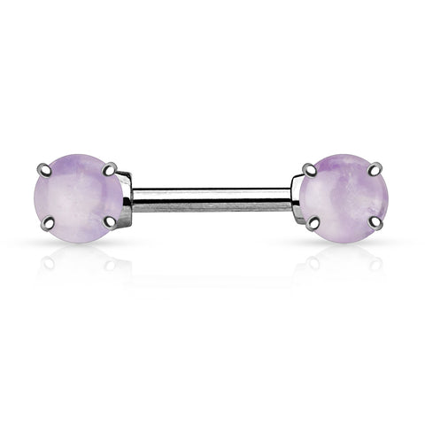 Semi Precious Stone Prong Set Ends 316L Surgical Steel Nipple Bar Ring