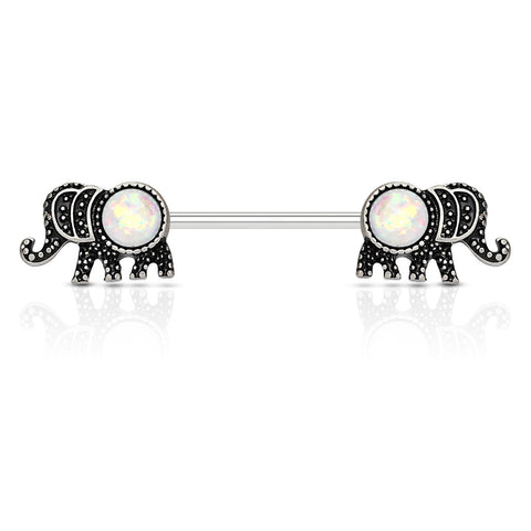 Elephant with Opal Glitter Set 316L Surgical Steel Nipple Barbell