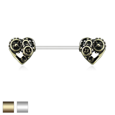 Heart Steampunk 316L Surgical Steel Nipple Barbell