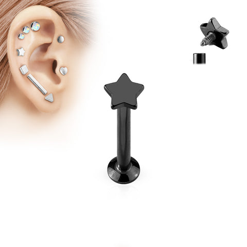 Star Top Internally Threaded 316L Surgical Steel Labret, Monroe, Cartilage Studs