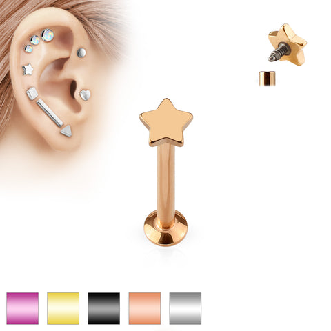 Star Top Internally Threaded 316L Surgical Steel Labret, Monroe, Cartilage Studs