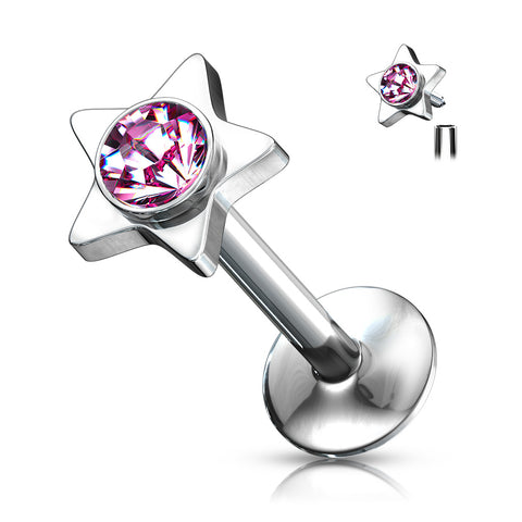 CZ on Star Top 316L Surgical Steel Internally Threaded Labret