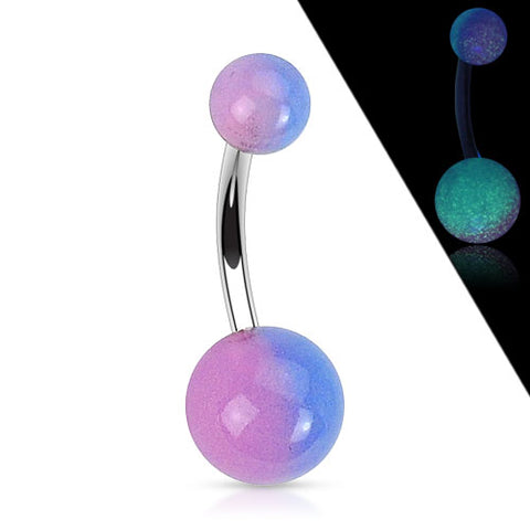 316L Surgical Stainless Steel Navel Ring with 2-tone Glow in the Dark Ball
