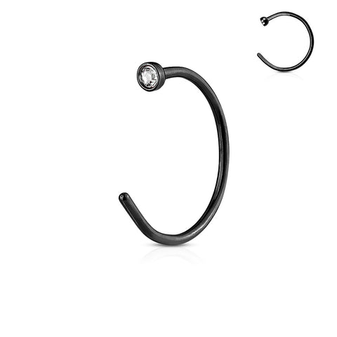 Clear Gemmed Top Black IP Over 316L Surgical Steel Nose Hoop Ring