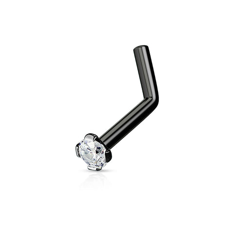 2mm CZ Prong Set Top Titanium IP 316L Surgical Steel L-Bend Nose Ring