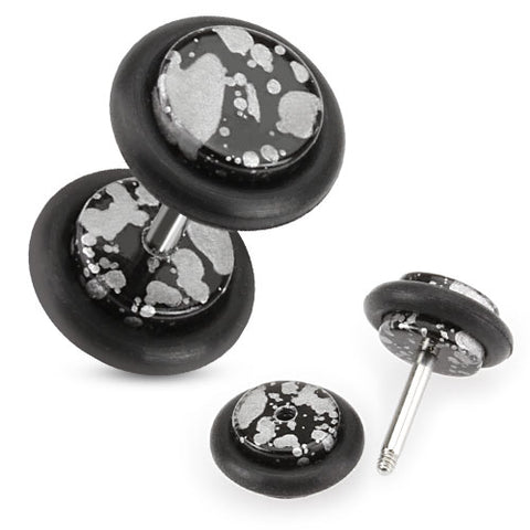 Silver Splatter All Acrylic Fake Plug with O-Rings