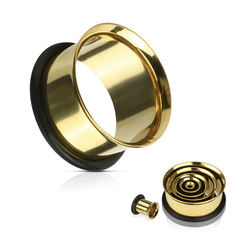 Single Flared Tunnel Plug Gold Ionized Plating Over 316L Surgical Steel with O-ring