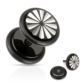 Flower Grooved Cut Fake Plug with O-Rings 316L Surgical Steel Black IP