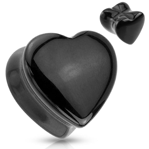 Heart Shaped Black Onyx Natural Stone Saddle Plug
