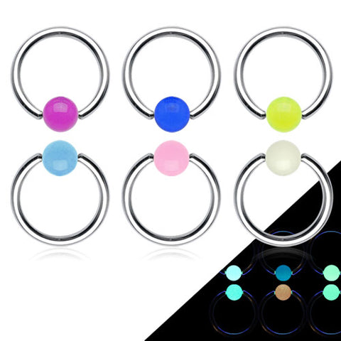 316L Surgical Steel Captive Bead Ring with Glow in the Dark Ball