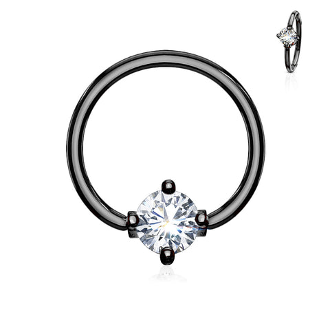 Prong Set Round CZ Captive Rings 316L Surgical Steel