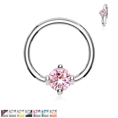 Prong Set Round CZ Captive Rings 316L Surgical Steel
