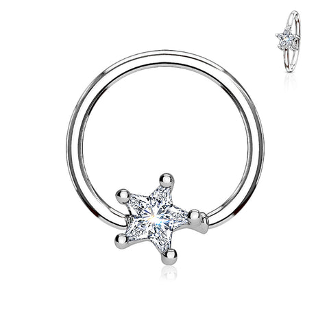Prong Set Star CZ Captive Rings 316L Surgical Steel