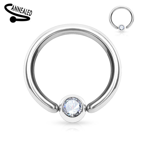 316L Surgical Steel Gem Set Fixed one End Ball Hoop Rings