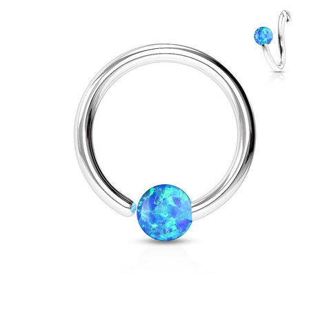 316L Surgical Steel Opal Ball Fixed On End Hoop Ring