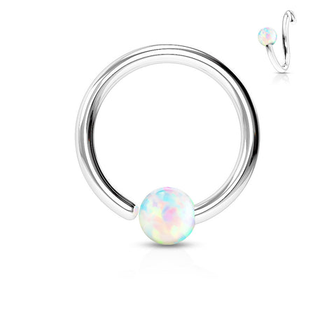 316L Surgical Steel Opal Ball Fixed On End Hoop Ring