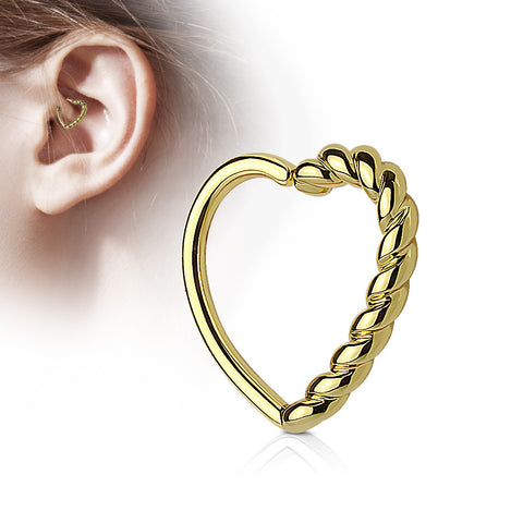 Half Braided Heart 16 Gauge Ear Cartilage/Daith Hoop Ring