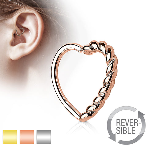 Half Braided Heart 16 Gauge Ear Cartilage/Daith Hoop Ring