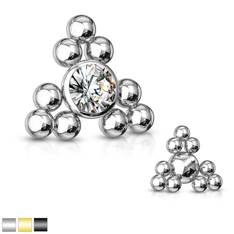 CZ Center Triangle Ball Clusters Internally Threaded 316L Surgical Steel Dermal Top