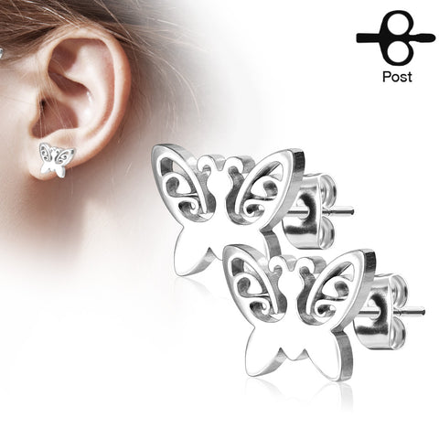 Butterfly 316L Stainless Steel Earring Studs Pair
