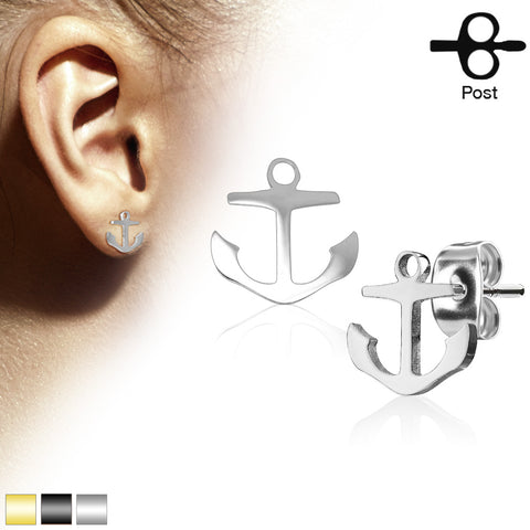 Pair of Hand Polished Anchor 316L Stainless Steel Earring Studs