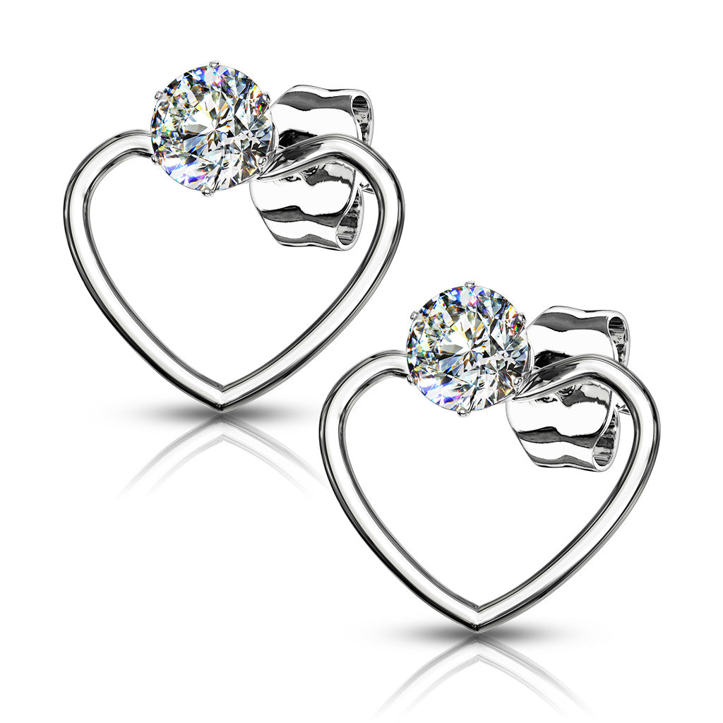 Pair of 316L Surgical Steel Stud Earrings with Clear Round CZ