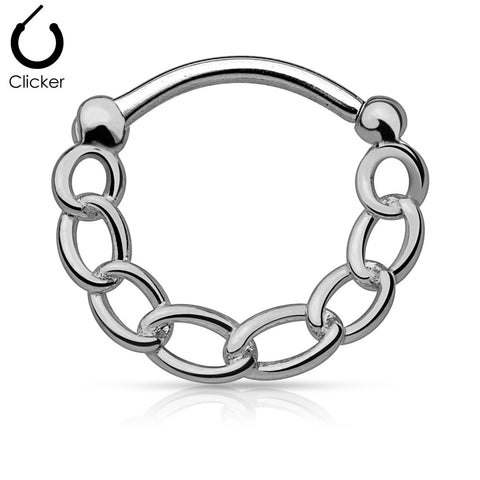 316L Surgical Steel Round Septum Clicker with Linked Chain