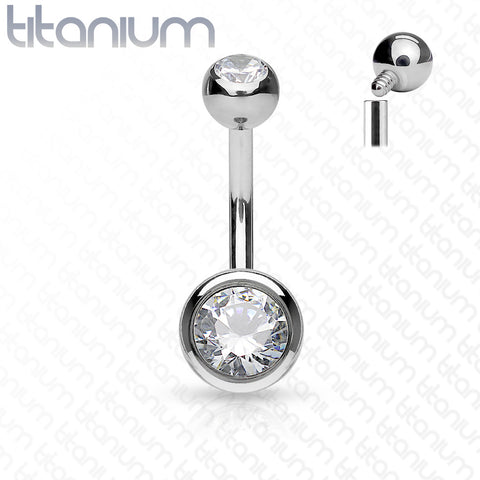 Solid G23 Implant Grade Titanium Internally Threaded Double Jeweled Belly Button Rings