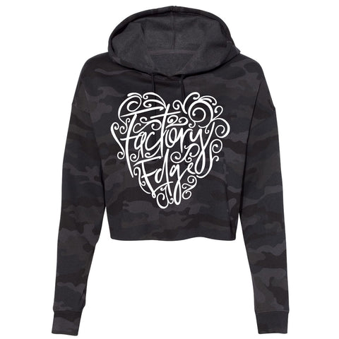Factory Edge Womens Elegant Pullover Crop Hoodie Black Camo