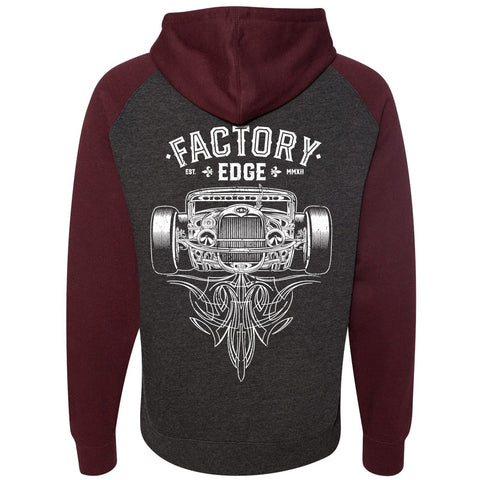 Factory Edge Mens Ratrod Charcoal/Maroon Pullover Hoodie