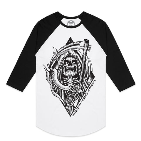 Factory Edge Mens Reaper Raglan T Shirt White/Black